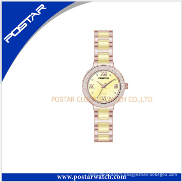 Montre-bracelet de montre-bracelet jaune-clair de femmes en céramique